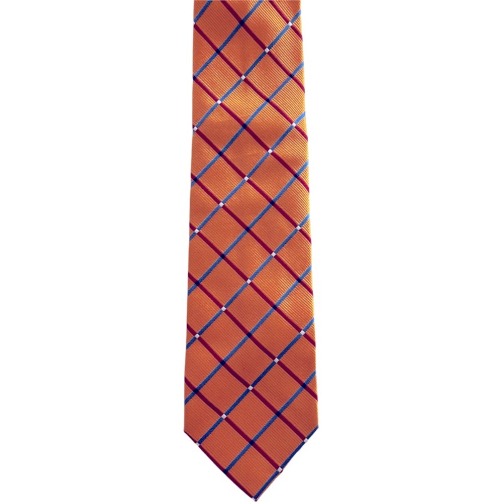 Andrew’s Ties. Orange, Red, Blue stripe. 100% Silk.